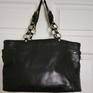 Large Coach Elegant Black Leather Tote Bag